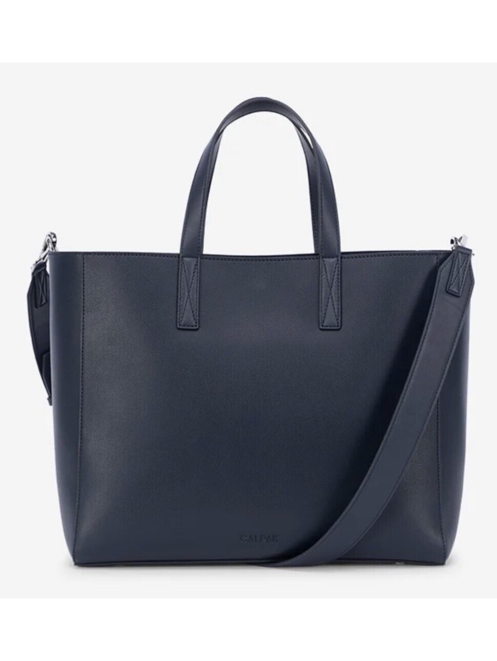 CALPAK Haven 15” Laptop Tote Bag Navy Faux Leather Work Travel Office Purse - Picture 8 of 9